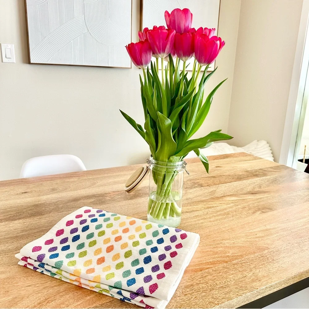 Crate&Barrel rainbow colorful Centerpiece on Multicolor Runner